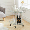 Silver Drinks Trolley 2 Tier Glass Rack Display Storage Kitchen Bar Serving Cart