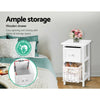 2 x Wood Bedside Tables Night Stand Cabinet Storage Drawer Wicker Baskets UK