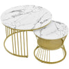 Nesting Coffee Table Set of 2 Marble Effect Side End Table for Living Room White