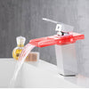 LED Waterfall Tap Bathroom Basin Taps Mixer Bath Single Lever Brass Deck Mounted