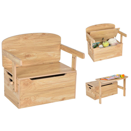 3-in-1 Kids Table and Chair Set Children Activity Bench Wooden Toy Storage Box