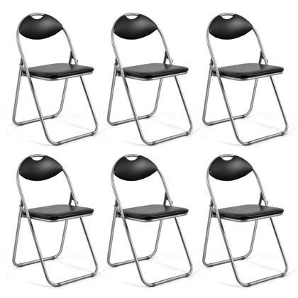 Set of 6 Folding Chairs Portable Office Metal Chairs U-shaped Frame Guest Chairs