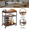 Industrial Bar Serving Cart Rolling Kitchen Island Cart w/Wine Rack Glass Holder