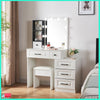 White Modern Dressing Table Mirror Vanity Makeup Desk Stool Set with LED Lights