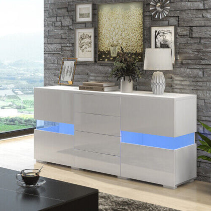 Modern LED Sideboard Display Cabinet with Drawers TV Stand Unit High Gloss QZ