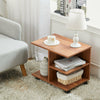 Rolling Sofa Bedside Table W/ Storage Shelves Wooden Printer Stand Home Office