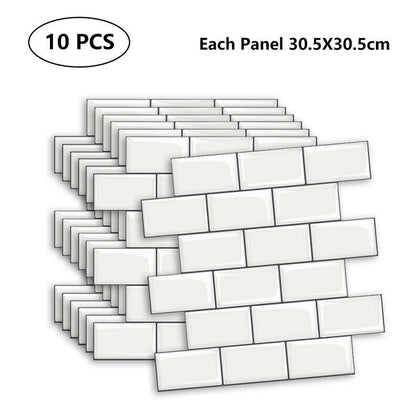 10Pcs Peel and Stick Wall Stickers Tile Effect Self Adhesive Kitchen Living Room