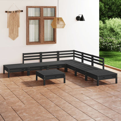 8 Piece Garden Set Solid Pinewood Black A8F2