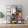 Mondeer Canvas Wardrobe Storage Organiser Fabric with Rail & Shelves Grey/Black