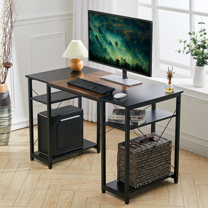 Industrial Rustic Wood Computer Desk with Storage Shelves PC Study Work Table