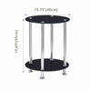 2pcs Round Black Tempered Glass Sofa Side End Table Bedside Table with Storage