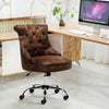 Classic Chesterfield Brown Faux Leather Office Chair Swivel Adjustable Desk Seat