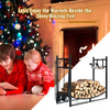 36” Fireplace Log Rack Wood Stacker Stand Storage W/ 4 Tool Set Kindling Holders
