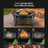3 in 1 Round Fire Pit Set Outdoor Fireplace Log Burner Patio BBQ Grill Camping