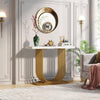 Faux White Marble Console Table Narrow Wooden Top Gold Metal Legs Entryway Unit