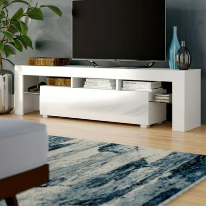 Modern TV Unit Stand Cabinet White Sideboard High Gloss Door Matt Body LED Wood