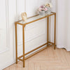 Slim Console Table Gold Metal Hallway Side Stand Glass Tabletop for Small Spaces