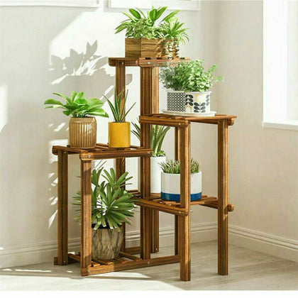 Adjustable 6Tier Wood Plant Stand Retro Corner Shelf Indoor Plant Holder Display