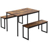 Dining Table and 2 Benches Set Industrial Kitchen Furniture Rustic Brown MW