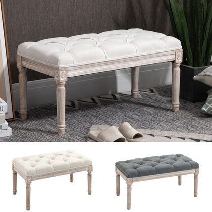 Accent Bench Tufted Upholstered Foot Stool Linen-Touch Ottoman for Bedroom