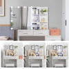 Dressing Table Stool Set with LED Mirror Cabinet Drawer Shelves Makeup Table