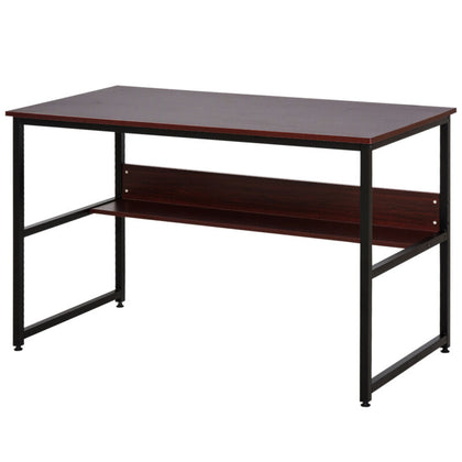 2-Tier Writing Desk Metal Frame Smooth Shelves Storage Shelf Brown