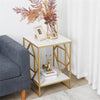 Real Marble Side End Table Golden Frame Nightstand Storage for Artworks Bonsai