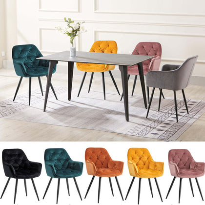 2/4PCS Dining Chairs Set Velvet Padded Seat Metal Leg Kitchen ArmChairs Office