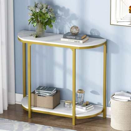 Console Sofa Table with 2 Shelves White Hallway Table for Living Room Corridor