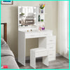 Dressing Table Makeup Vanity Set Mirror with Lights Stool Desk Organizer Dresser