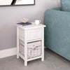 Set of 2 Bedside Table Bedroom 2-Tiers Storage Cabinet Drawer and Basket Wooden