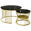 Round Nesting Coffee Table Set of 2 Marble Effect Side End Table Living Room NS