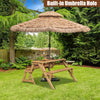 2 in 1 Picnic Table Bench Set Outdoor Garden Chiair with Built-in Umbrella Hole