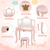 2 in 1 Kids Vanity Makeup Dressing Table & Chair Set W/ Tri-fold Mirror & Drawer