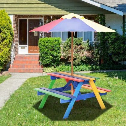 3 in 1 Wooden Kids Picnic Table Bench Children Outdoor Activity Desk W/ Umbrella