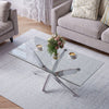 Rectangle Glass Coffee Table Modern Living Room Furniture Top Glass w Chrome Leg