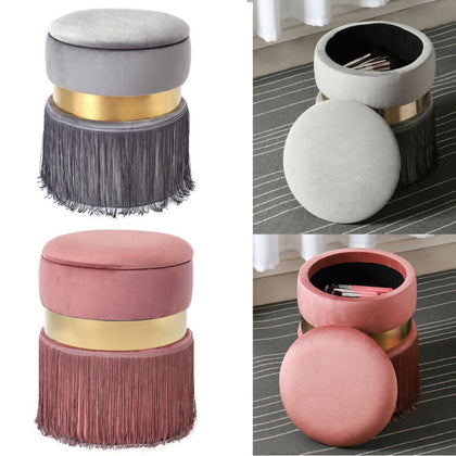 Velvet Padded Ottoman Storage Stool Pouffe Tassel Dressing Table Vanity Chair