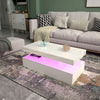 Modern High Gloss White Wood Coffee Table for Living Room RGB LED Lights