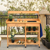 Garden Potting Table Wooden Planting Bench W/ Hooks Sink Drawer and Open Shelves