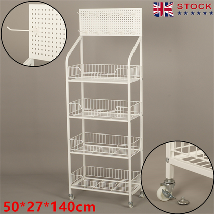 White Shop Retail Shelf Wire Mesh Display Rack Supermarket Movable or Fixed Legs