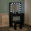 Black LED Dressing Table Set Makeup Desk Dresser Large Mirror Stool 2 Drawers