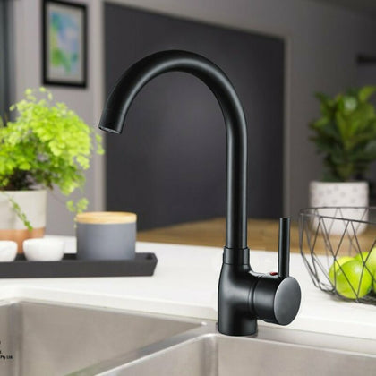 Modern Kitchen Sink Mixer Taps Single Lever Swivel Spout Black Mono Tap Faucet