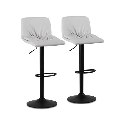 Pair of Cream Faux Leather Bar Stools Swivel Gas Lift FootRest Pub Chairs