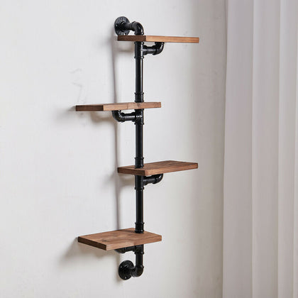 Industrial 4 Shelf Pipe Wall Shelves Floating Wood Storage Rack Unit Display UK