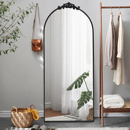 Cloakroom Dressing Full Body Mirror Arch Top Makeup Black Iron Ornate Decorative