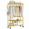 3 Layer Wooden Rail Clothes Hanging Coat Stand Shoe Rack Shelve Storage Wardrobe
