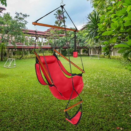 Hammock Hanging Chair Air Deluxe Sky Swing Outdoor/Indoor Chair Solid Wood Red