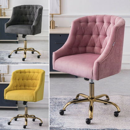 Velvet Adjustable Office Chair Swivel Office Study Computer Desk Chair Ergonomic