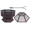 Outdoor Hexagonal Fire Pit BBQ Firepit Brazier Bowl Garden Stove Patio Heater