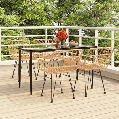 5 Piece Garden Dining Set Poly Rattan W6B3